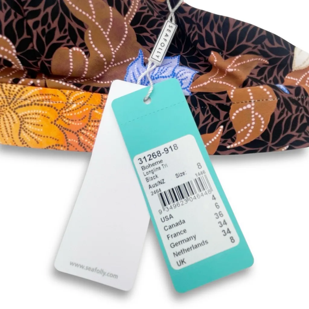 NWT Seafolly Boheme Longline Triangle Bikini Top Size 4 US Black Floral Bohemian - Image 10