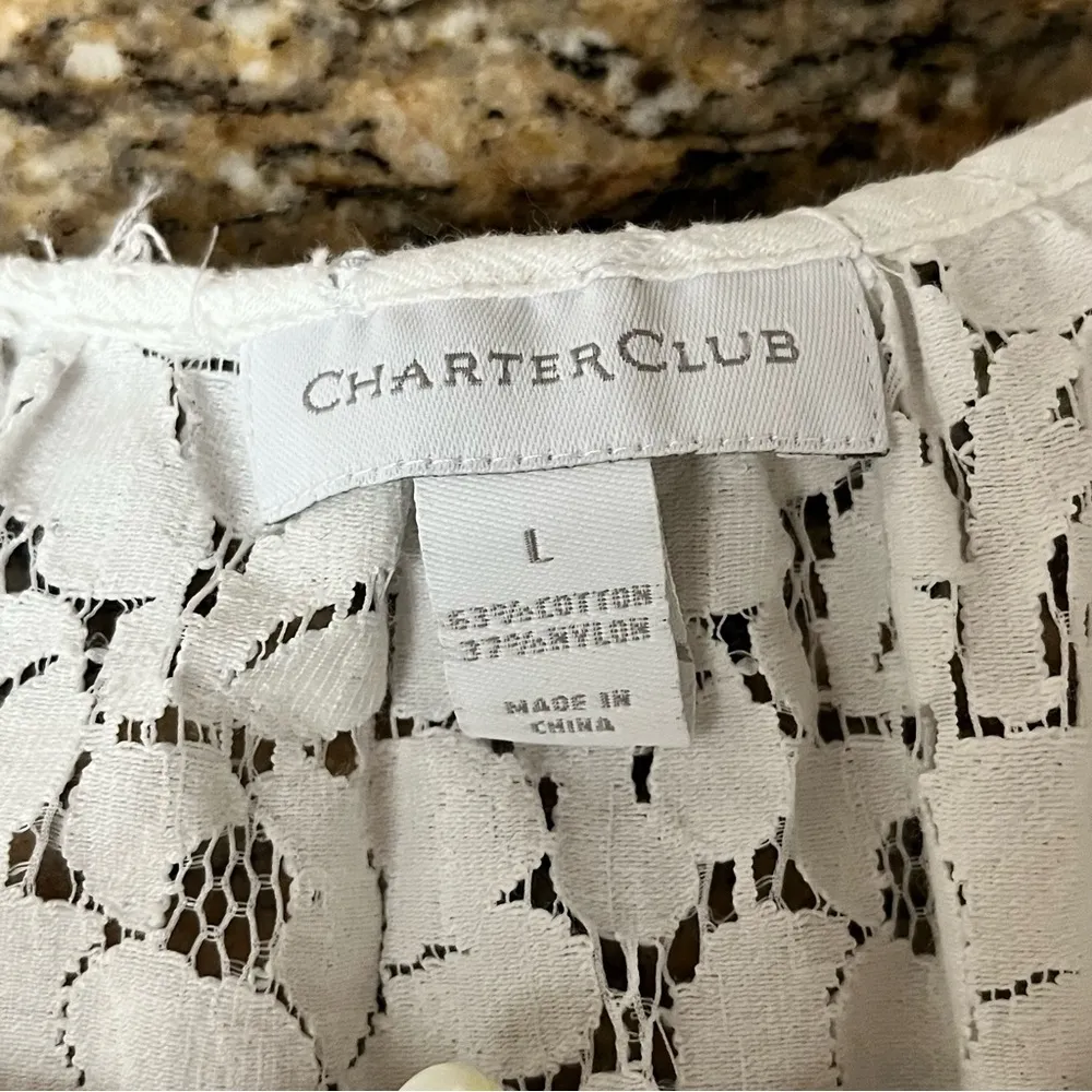 Charter Club White Crochet Lace Peasant Blouse Sheer Boho Cottagecore Angelcore - Image 9