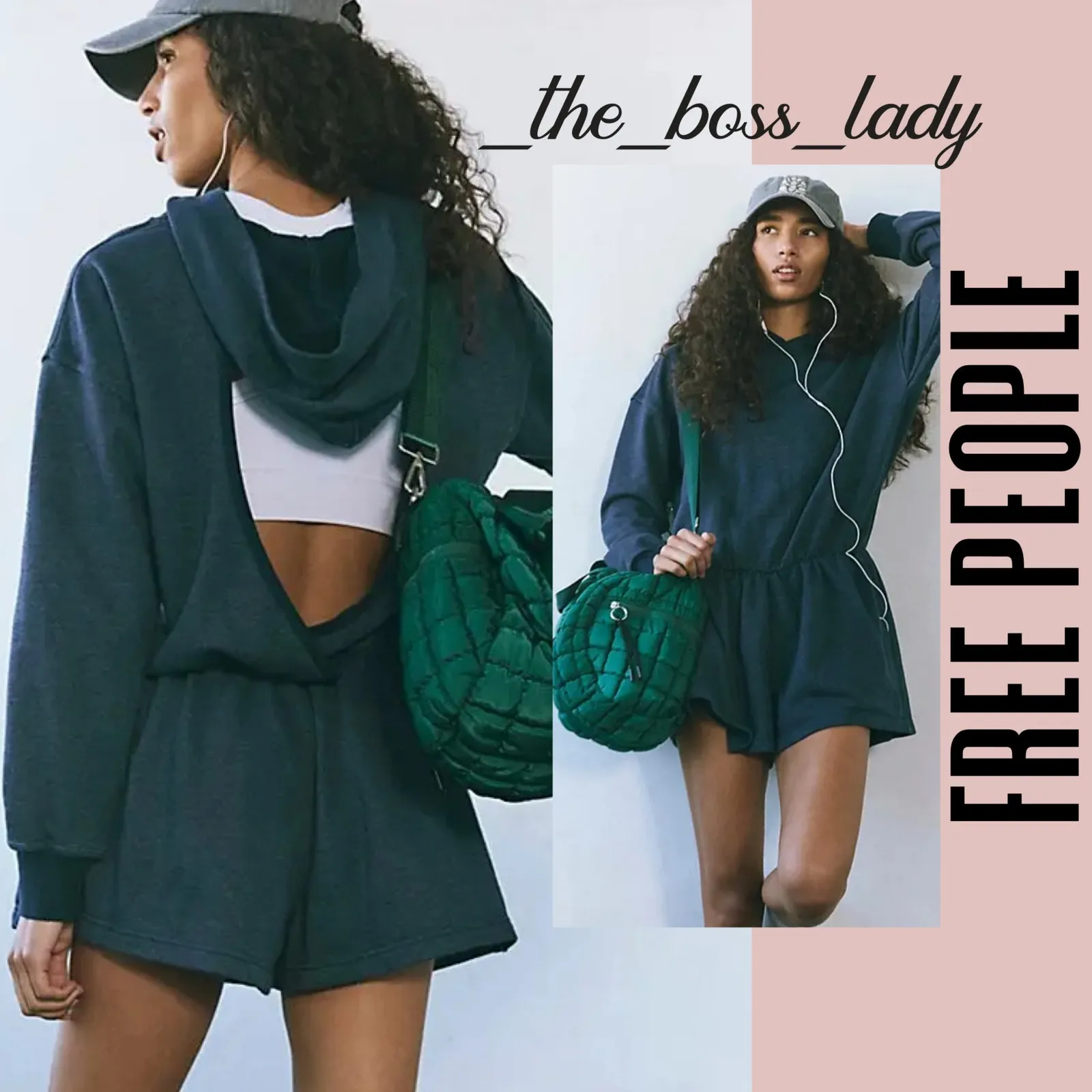 Free People romper hooded activewear cutout back onesie jumpsuit workout Small - Image 10