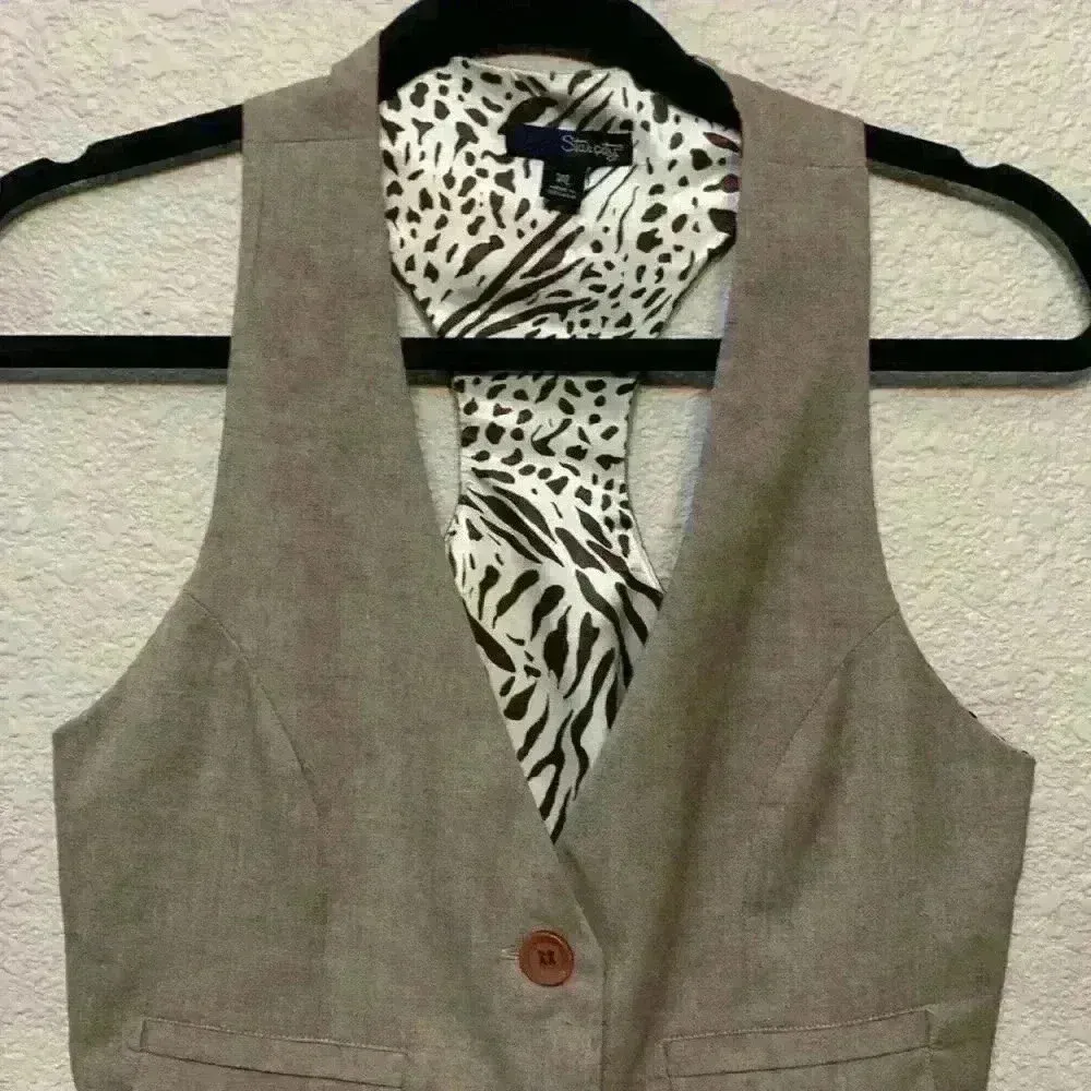 Tan animal print star city vest top sz M 90s y2k vintage fall street wear work - Image 3