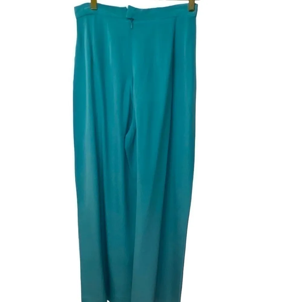 ISI turquoise blue 💯 silk pantsuit. Tunic jacket wide leg palazzo pant. Size 6. - Image 5