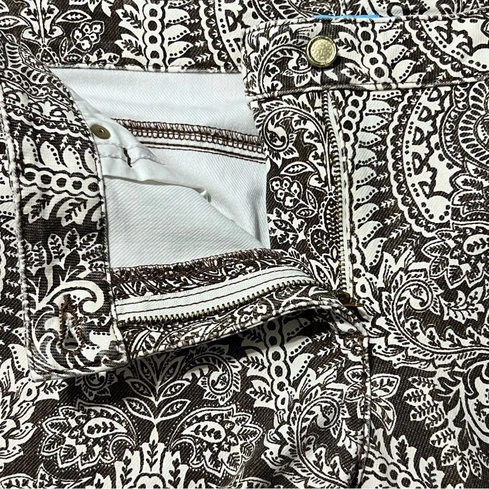 J. McLaughlin Paisley Bohemian Lexi Jeans Size 12 Brown White Hippie Festival - Image 4