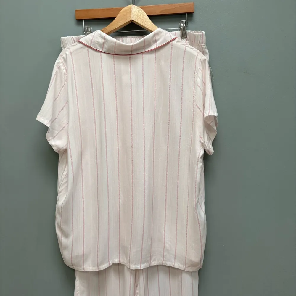 Splendid Sort Sleeve & Pants Button Up Pajamas Set Pink Stripe XL - Image 5