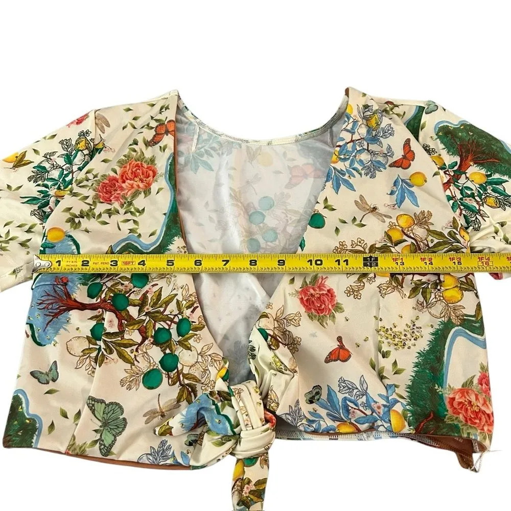 We Are HAH Womens M Tie Reversible Crop Top Lemon Floral Butterfly Mediterranean Yellow Size M - Image 5