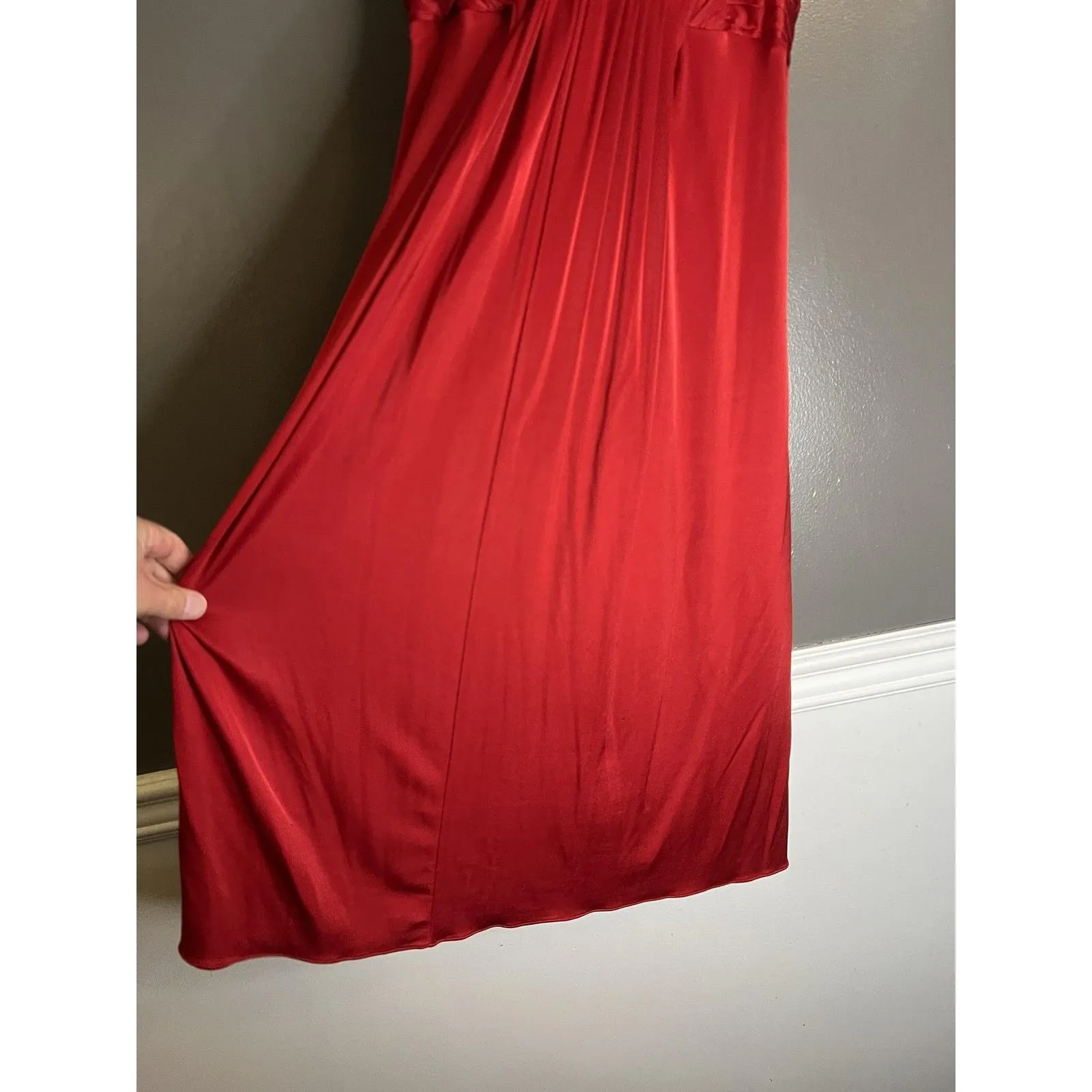Adrianna Papell Boutique Dress Womens Medium Red Pleated Ruched Evening Gown - Image 5