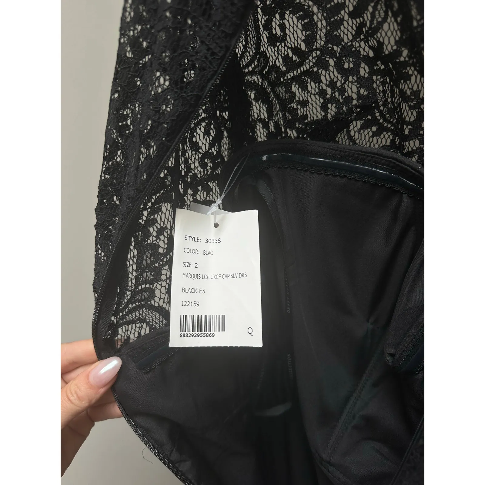 NEW NWT Dessy Collection 3033 Cap Sleeve Lace and Chiffon Gown Black size 2 - Image 6