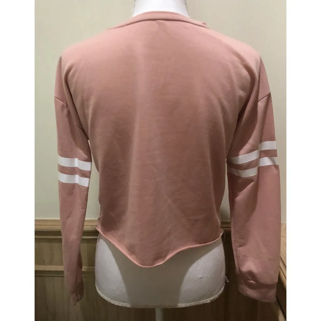 Long Sleeve Pull Over Top Frayed Hem ~ Long Sleeve ~ Size Medium ~ Pink - Image 5