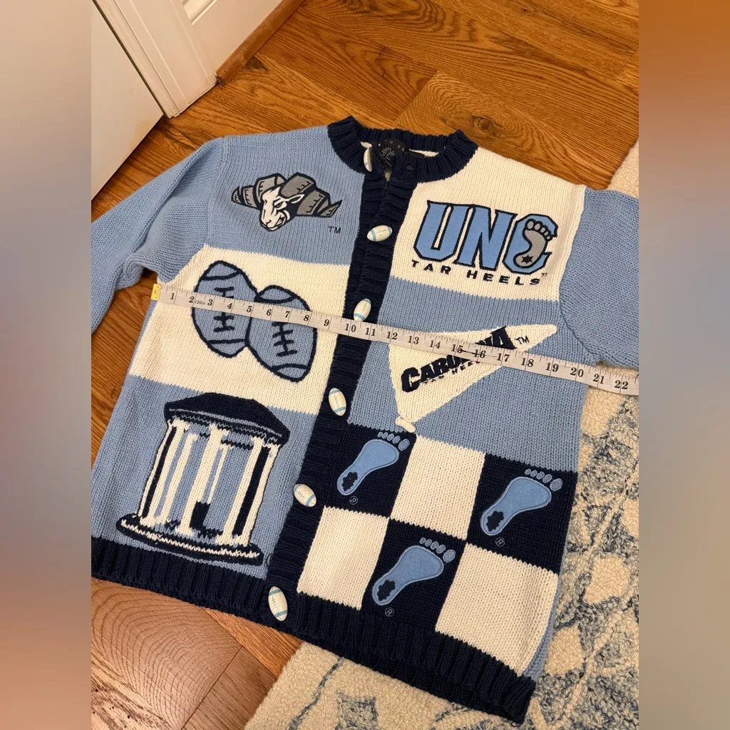 Vtg NCAA UNC University North Carolina Ugly Cardigan Sweater Chapel Hill Size M Blue Size M - Image 13
