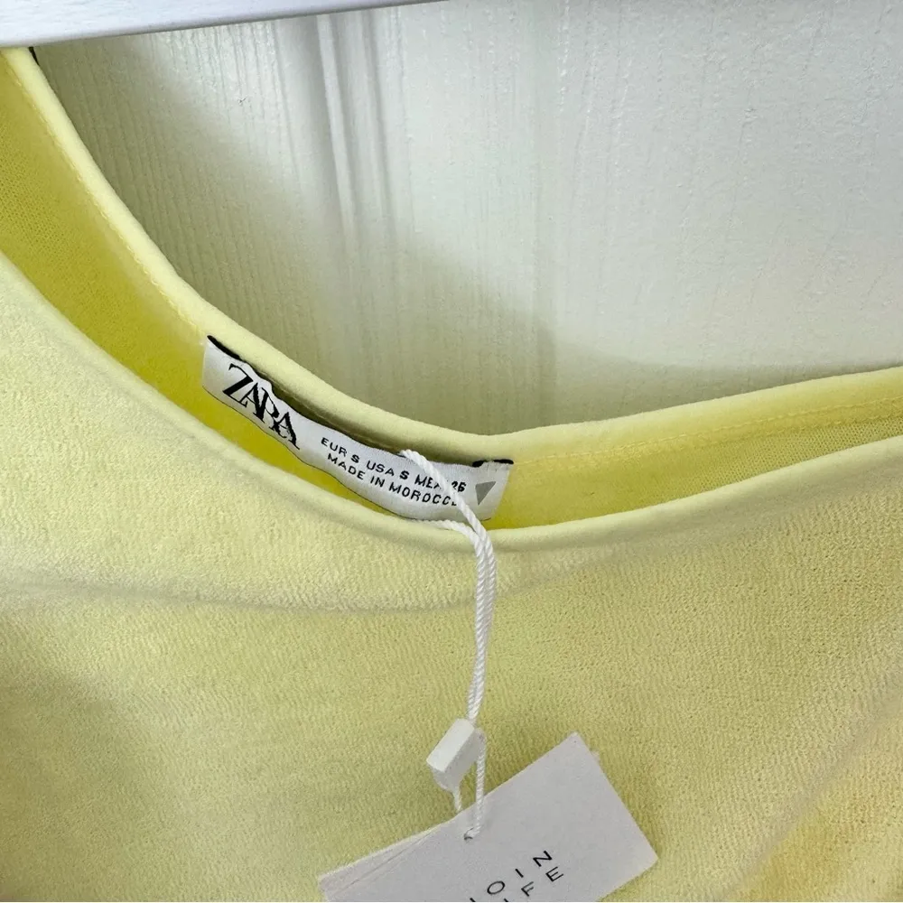 NWT ZARA Yellow Terry Cloth One Shoulder Asymmetric Sleeveless Crop Top - Image 3