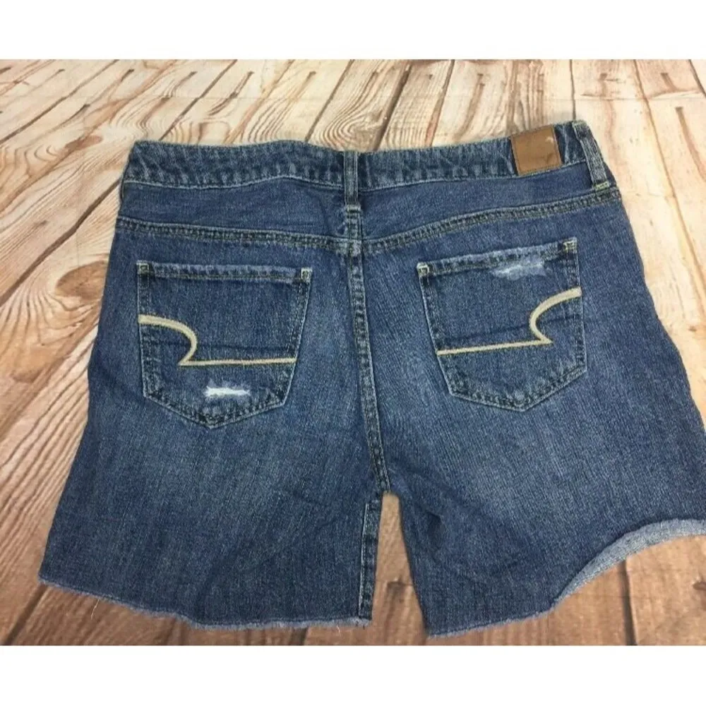 AMERICAN EAGLE 6 Jean Shorts Cut Off Patches Denim Med Wash Distressed - Image 5