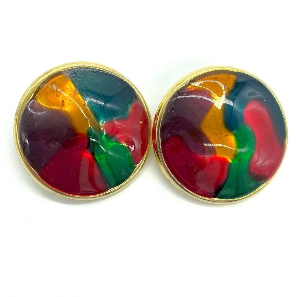 Vintage 1980’s Enamel Swirl Haute Couture Earrings Gold - Image 7