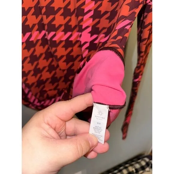 Offline by Aerie Mock Neck Long Sleeve Top Houndstooth Print Red Pink M Size M - Image 5