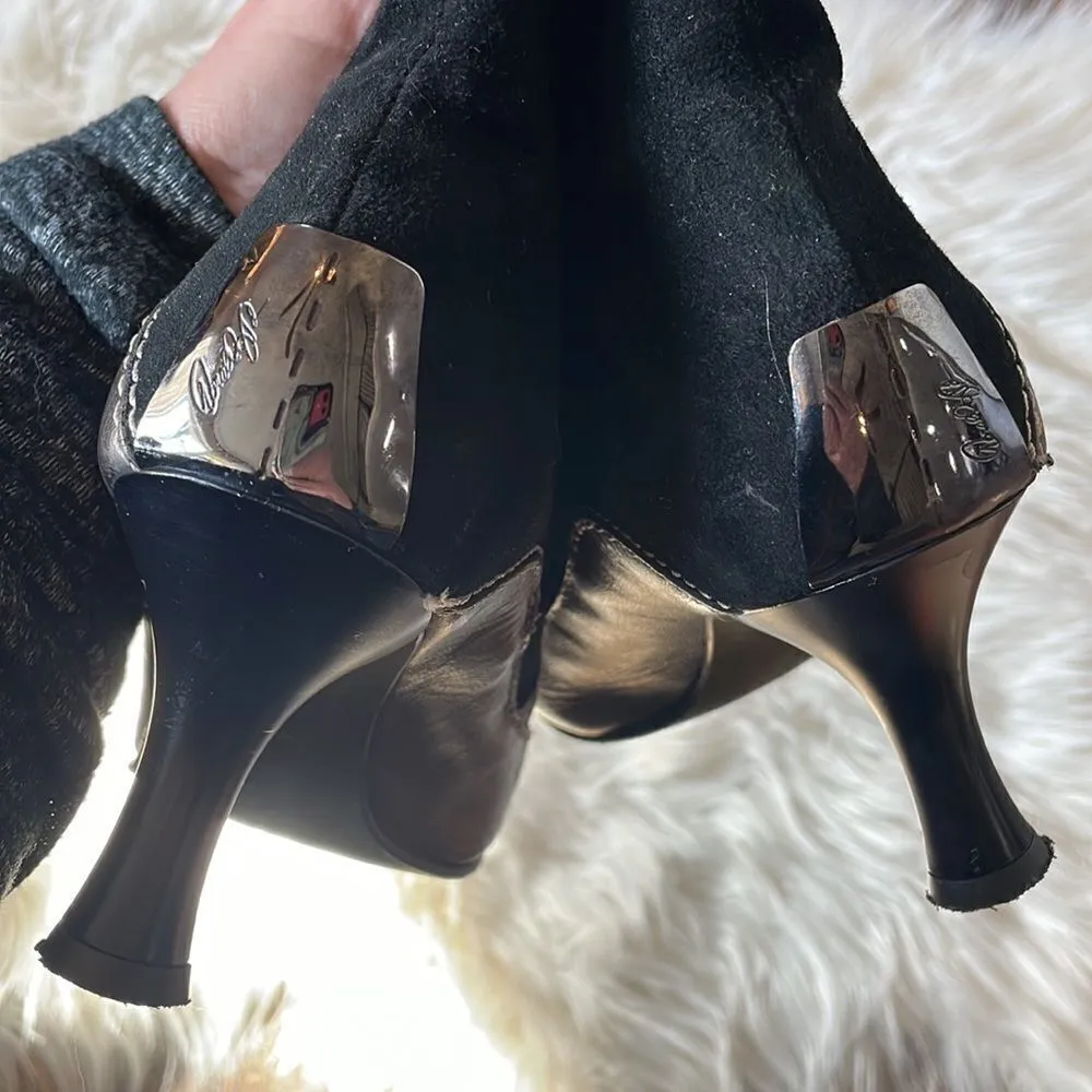 Donald J Pliner Black Suede & Metallic Leather Heeled Ankle Boots Size 6 - Image 7