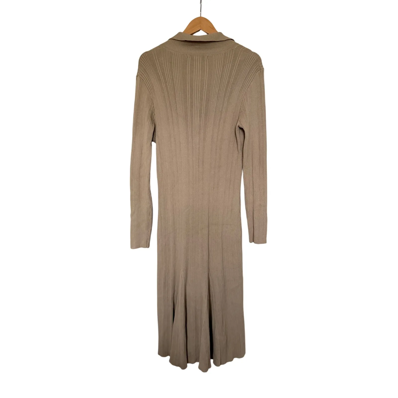 Julian Jordan Sweater Dress in Taupe Size XL Collared Long Sleeve Ribbed Tan - Image 3