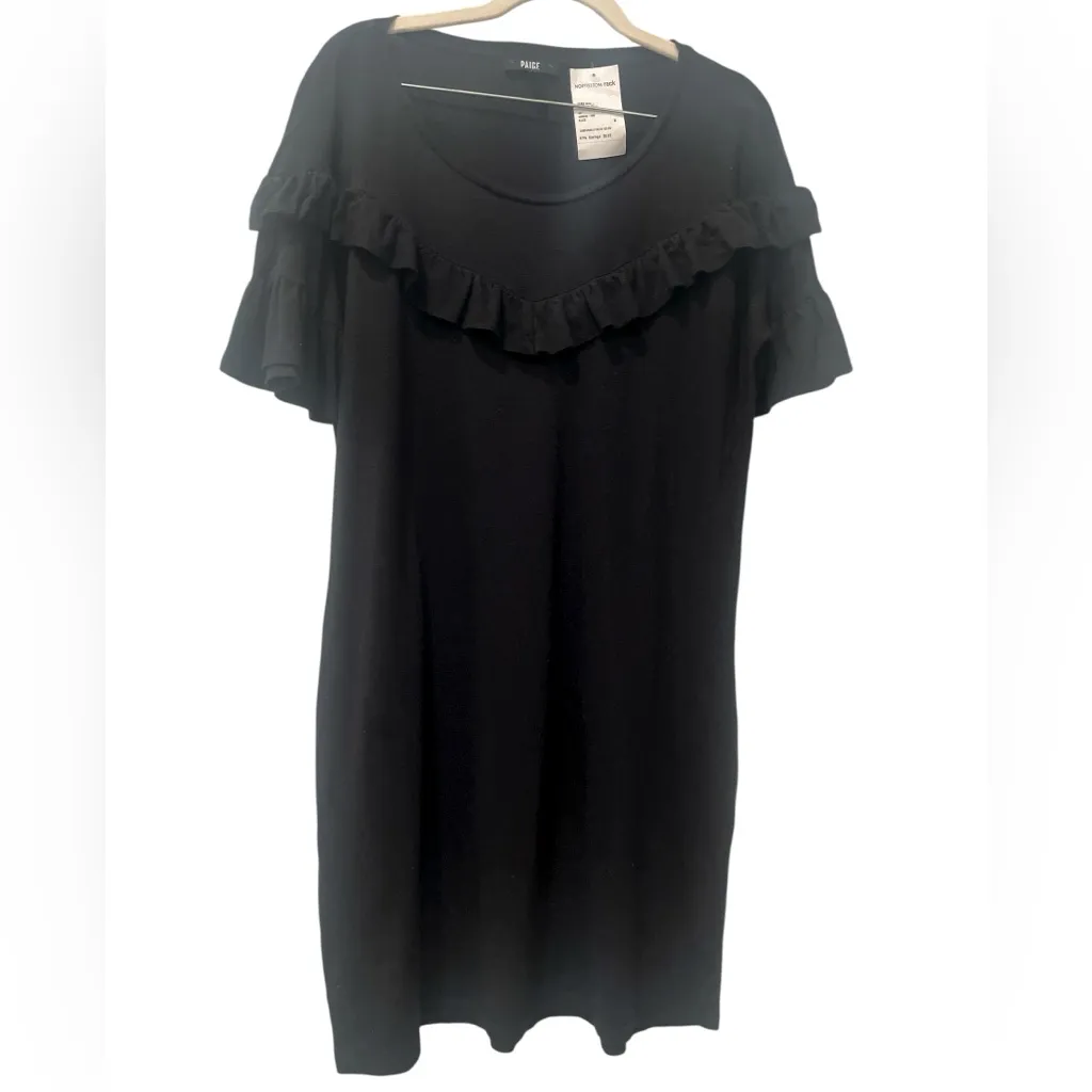 PAIGE Adalie Black Ruffle T-shirt Midi Dress cotton relaxed size medium NWT - Image 4