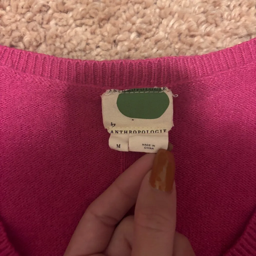 Anthropologie Galizia Tunic Sweater Womens Medium Hot Pink V-Neck Long Sleeve - Image 4