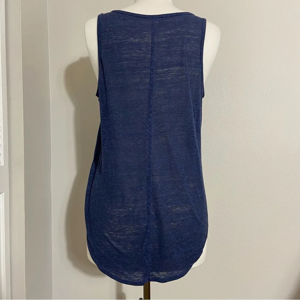 Old Navy Linen Blend Sheer Burnout Tank Heathered Royal Blue L Large - Image 3