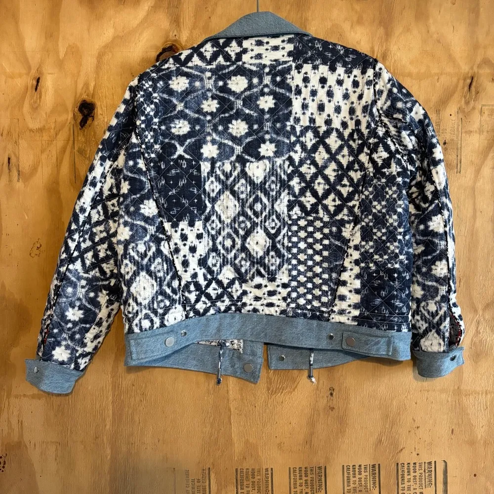 Anthropologie Blank NYC Blue Reversible Denim Trimmed Patchwork Jacket Boxy S - Image 6