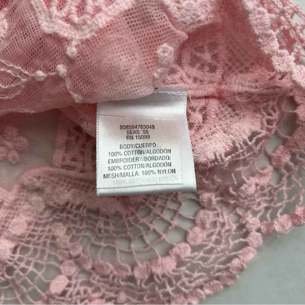 Bongo Plus Women's Pink Orange‎ Ombre Cotton Crochet Lace Sheer Y2K Tank Top - Image 8