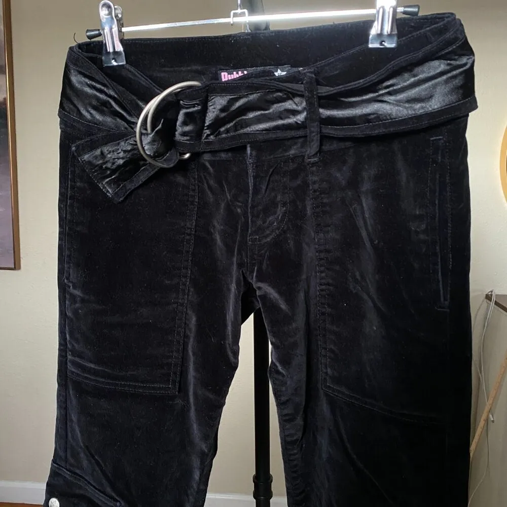 Vintage Y2K Bubblegum black velour flared‎ pocket jeans low rise sz 24 - Image 2