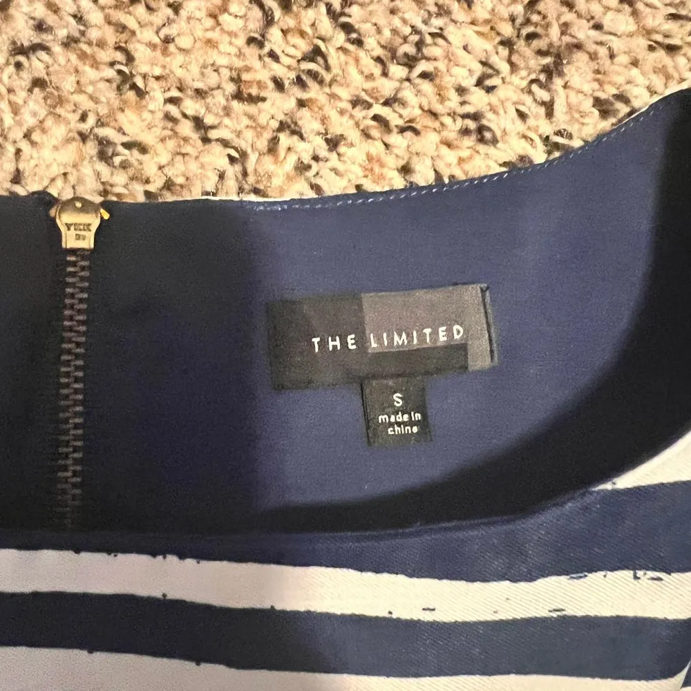 The Limited Navy Blue & White Striped Short‎ Sleeve Dress Nautical Style Size S - Image 2