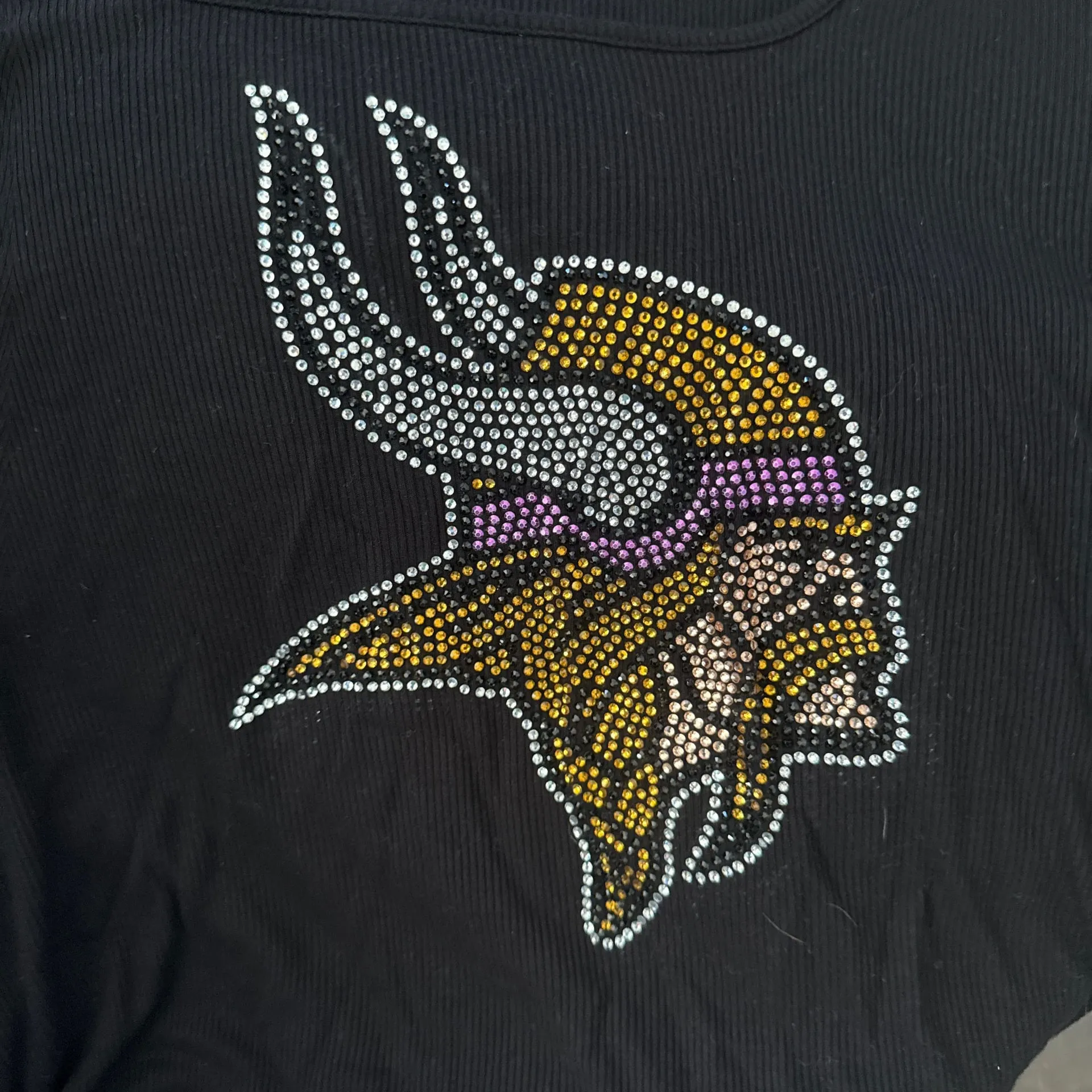 Minnesota Vikings Women's Black Rhinestone Bling Logo V-Neck T-Shirt - Image 2