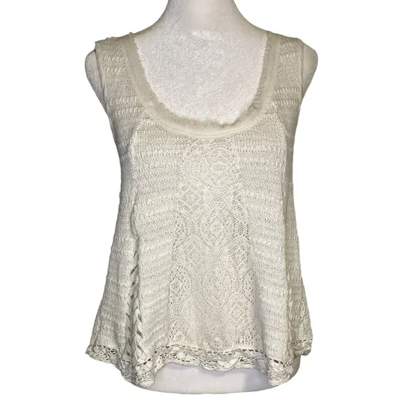 Meadow Rue  cream knit semi-sheer tank top size S - Image 2