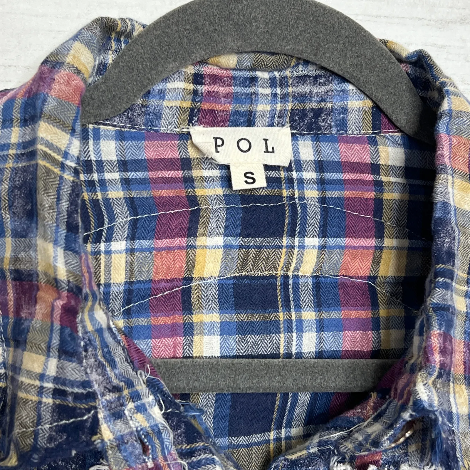 POL Plaid Peace Patchwork Lace Button-Up Shirt Blue Boho Cottagecore Small - Image 4