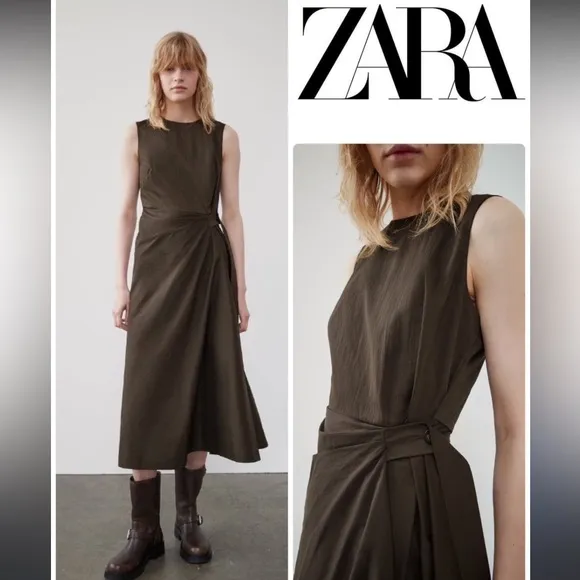 NWT ZARA Wrap Midi Dress Belted - Image 2