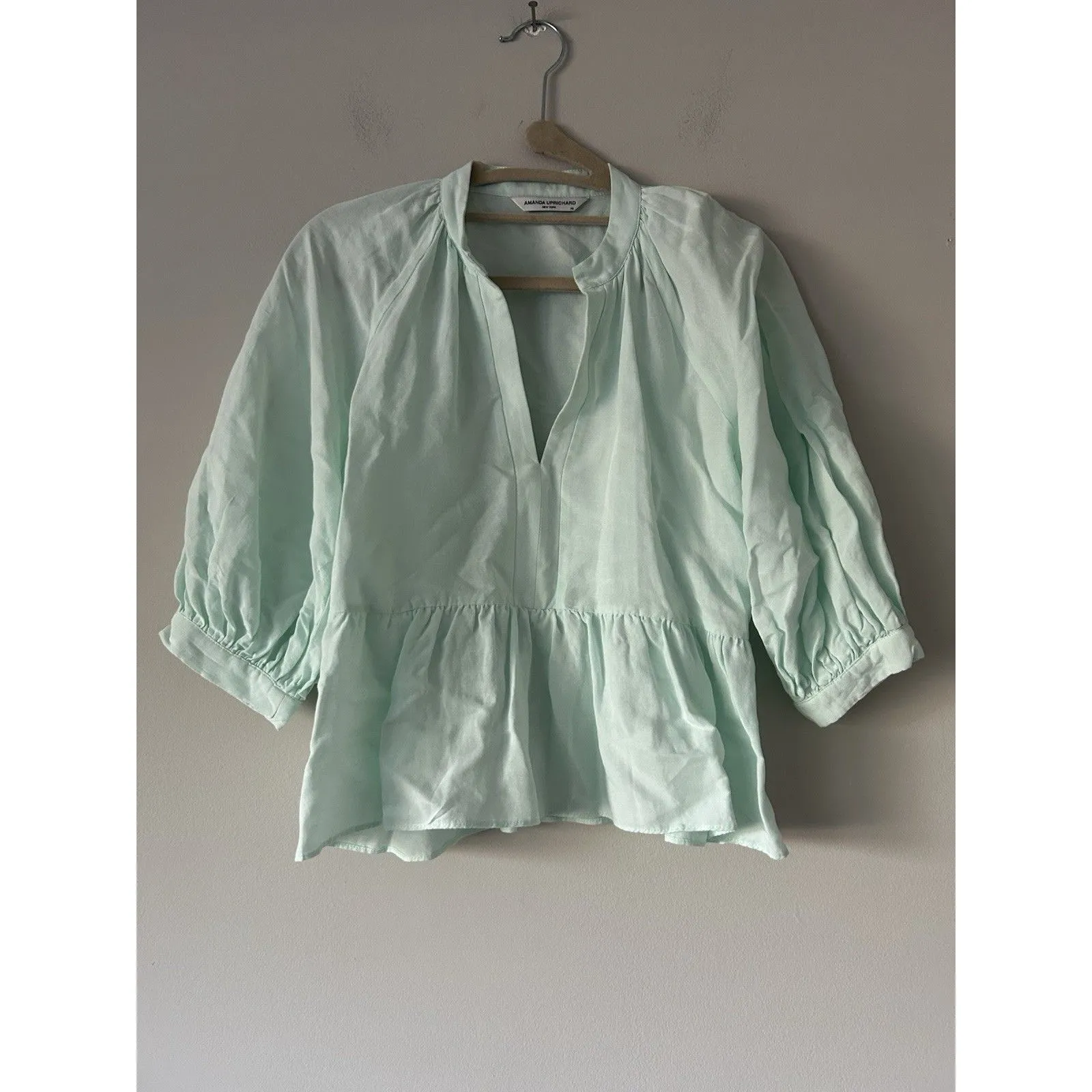 Amanda Uprichard Linen Blend Peplum Puff Sleeve Diego Top Size XS Designer Chic - Image 3