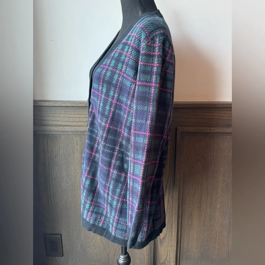 Isaac Mizrahi Women's Plaid Cardigan - Navy and Pink large - Image 3