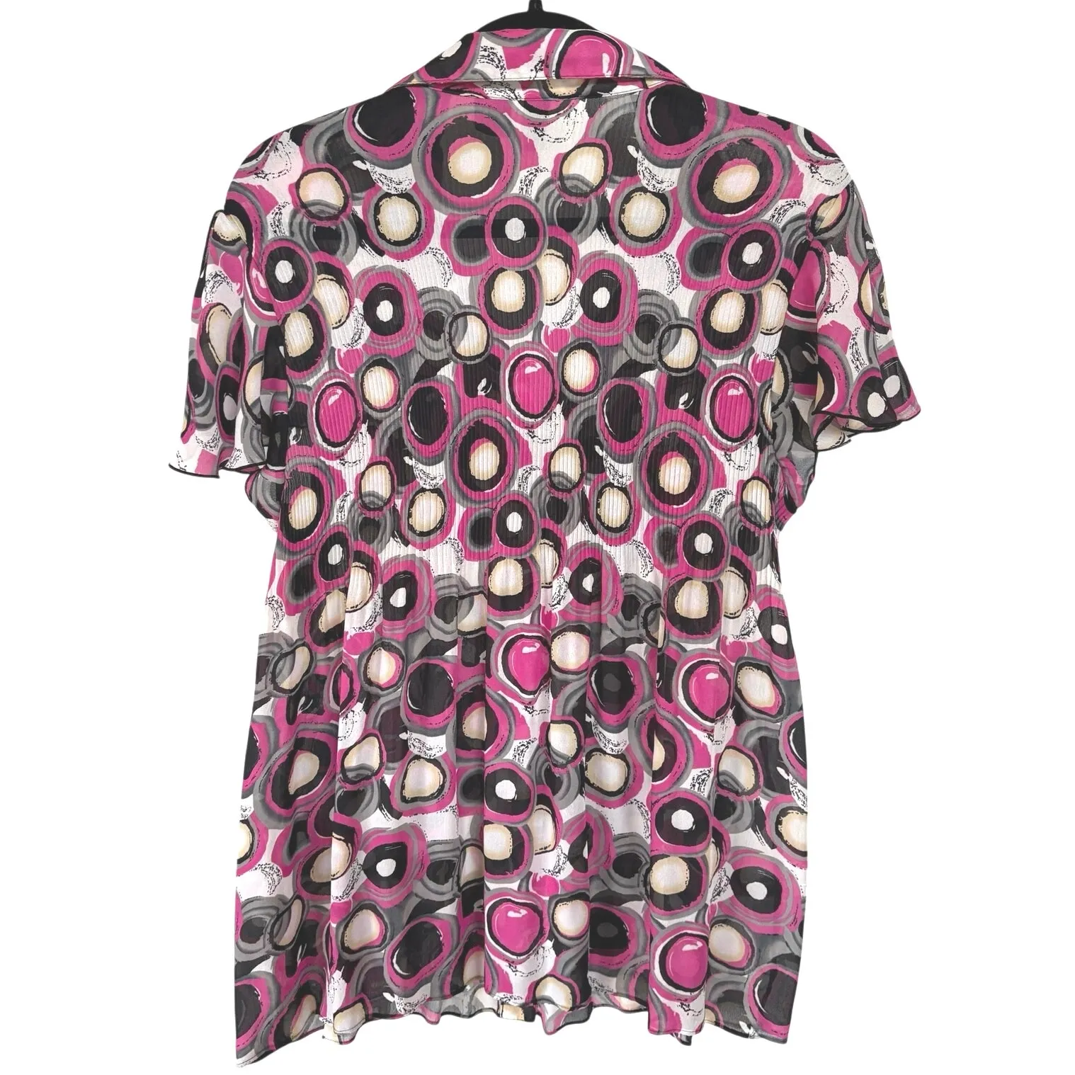 Y2K Office Siren Pink Mod Blouse Stretch Fun Abstract Artsy Summer Print Top 2X - Image 4