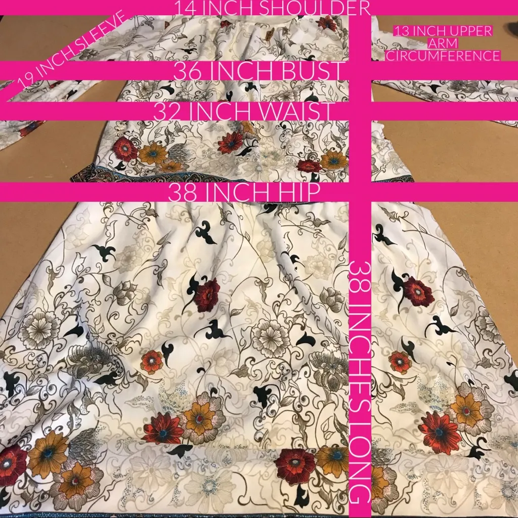 VINTAGE 1980'S UNION MADE CREAM, ORANGE & TEAL FLORAL PRINT POP OVER DRESS (M) Multiple Size M - Image 13