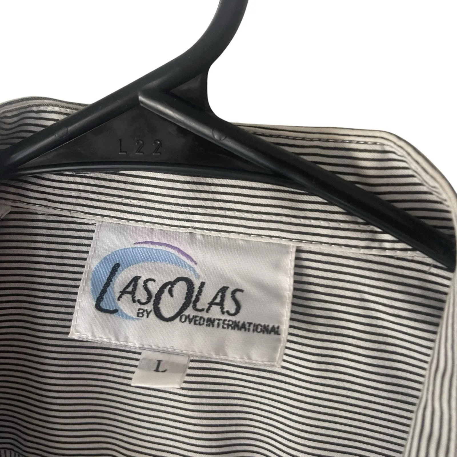 Las Olas Vintage 90s Large Westen Embroidered Black Striped Button‎ Up - Image 4