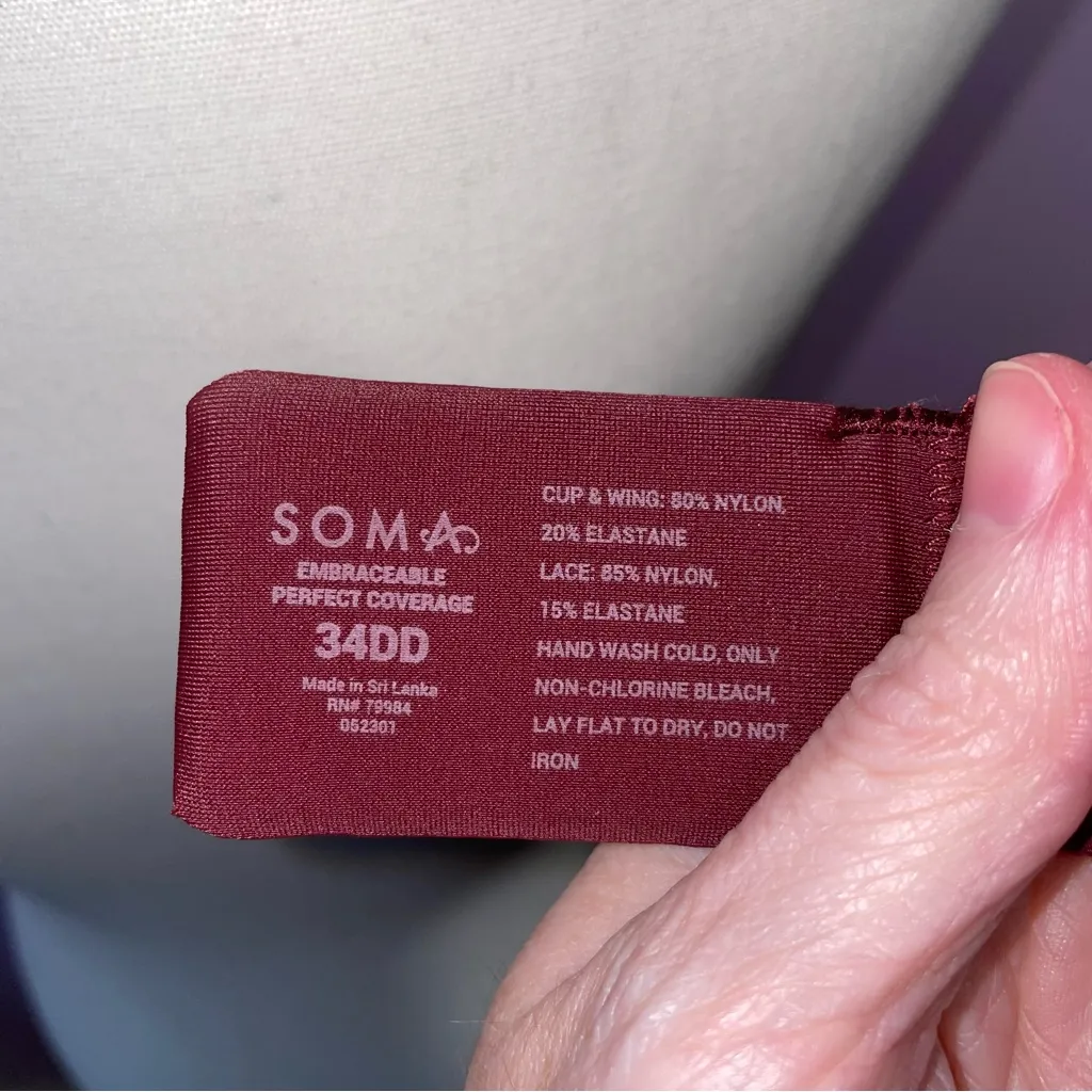 Soma Intimates Embraceable Signature Lace Perfect Coverage Bra Size 34DD - Image 3