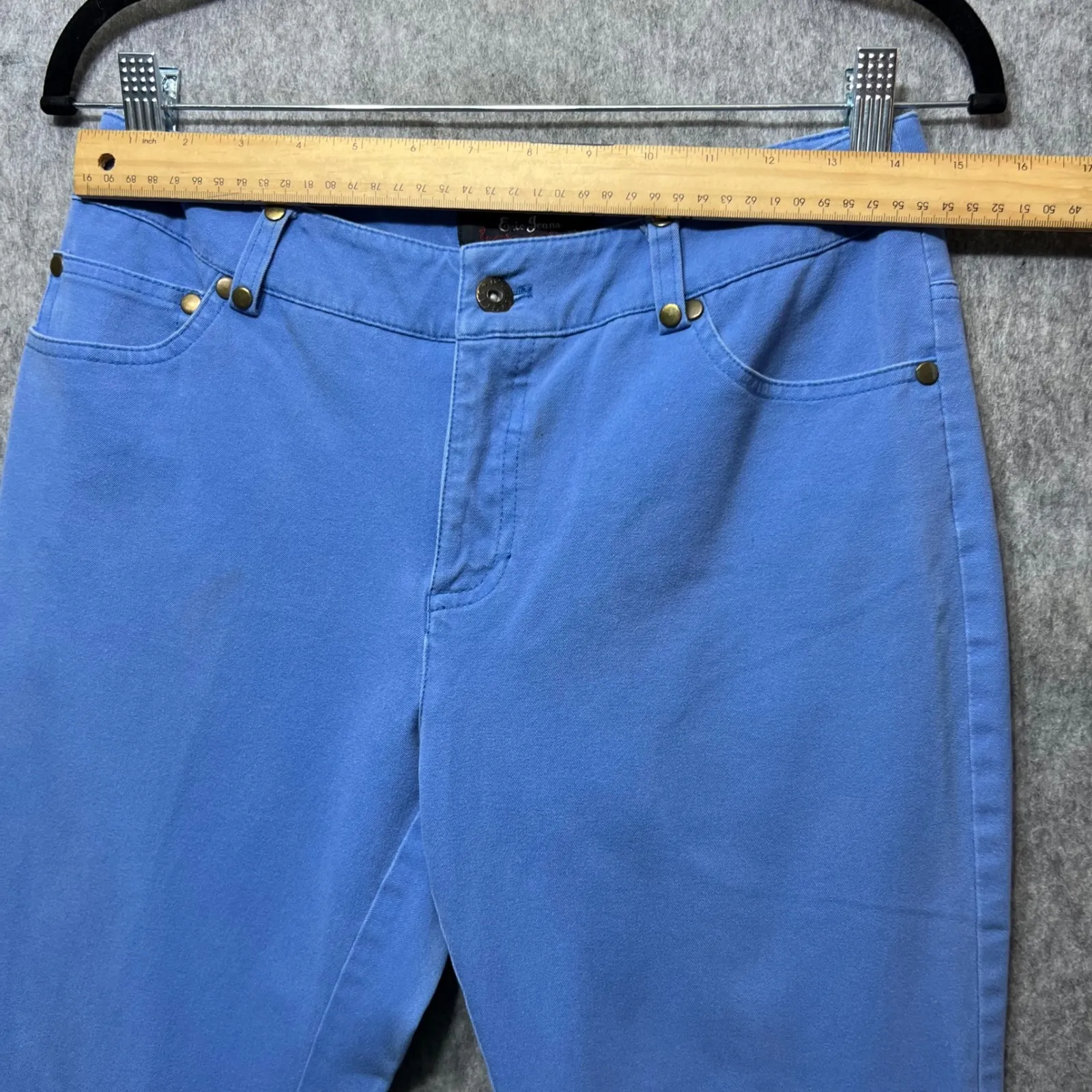 Eric Jeans Capri Pants Denim Blue Cuffed Hem Casual Cotton Blend Size 6 Faded - Image 2