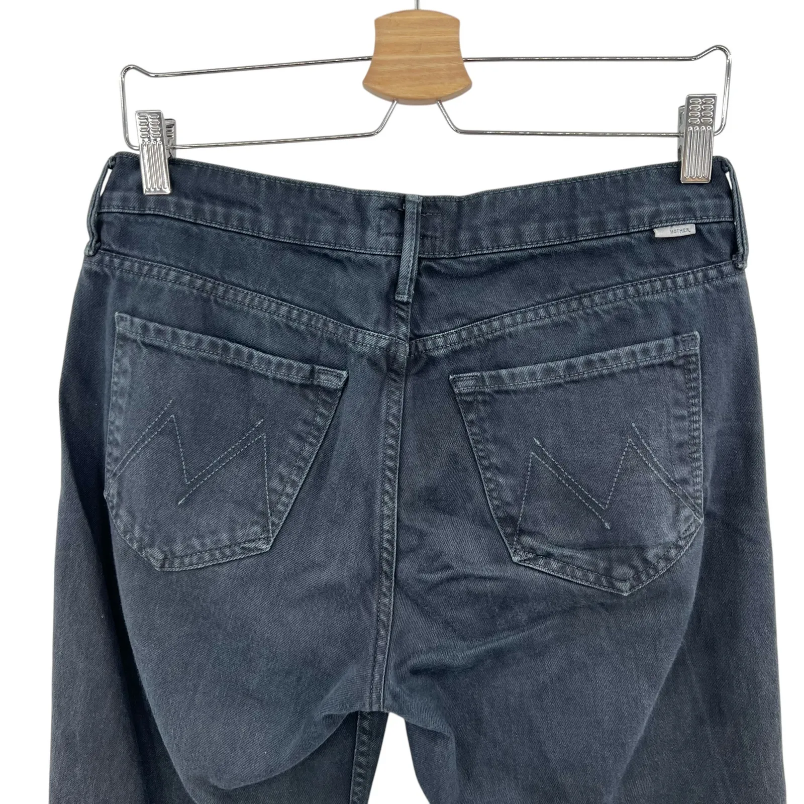 Mother The Dropout Jeans Ankle Crop Straight Boyfriend‎ Black Wash Denim Size 27 - Image 9