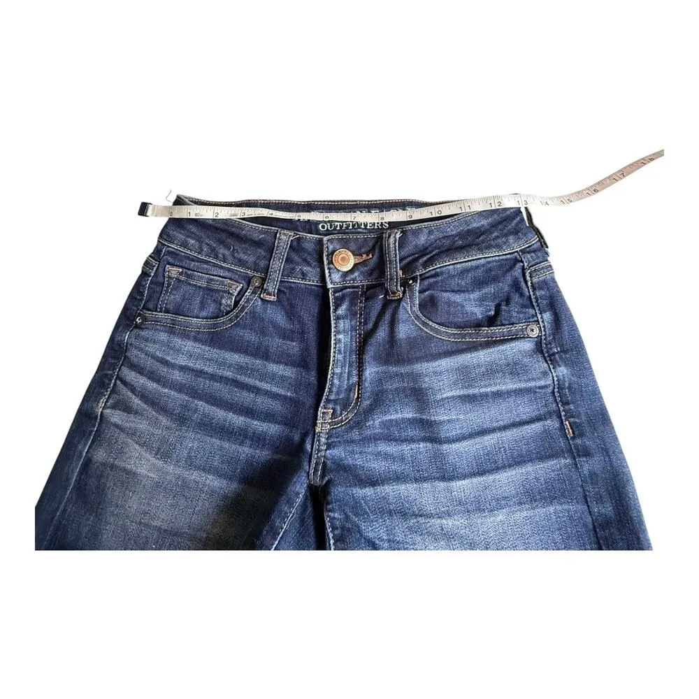 VTG American Eagle Super Stretch MIDI Blue Jean Denim SHORTS Sz 2 Cut Offs Style - Image 4