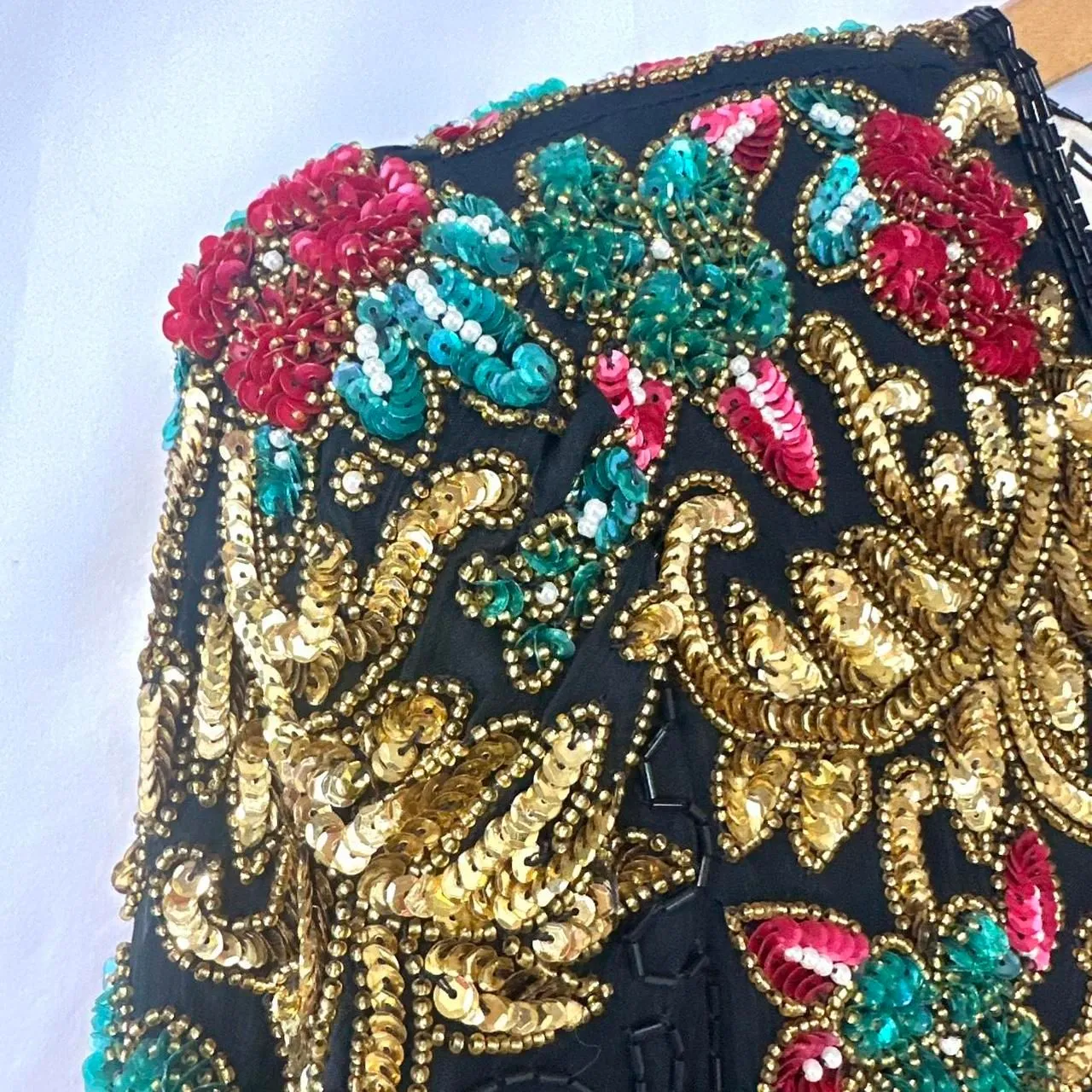 SCALA Vintage 100% Silk Floral Beaded Dress Black Womens PS Costume Dolly Parton - Image 3