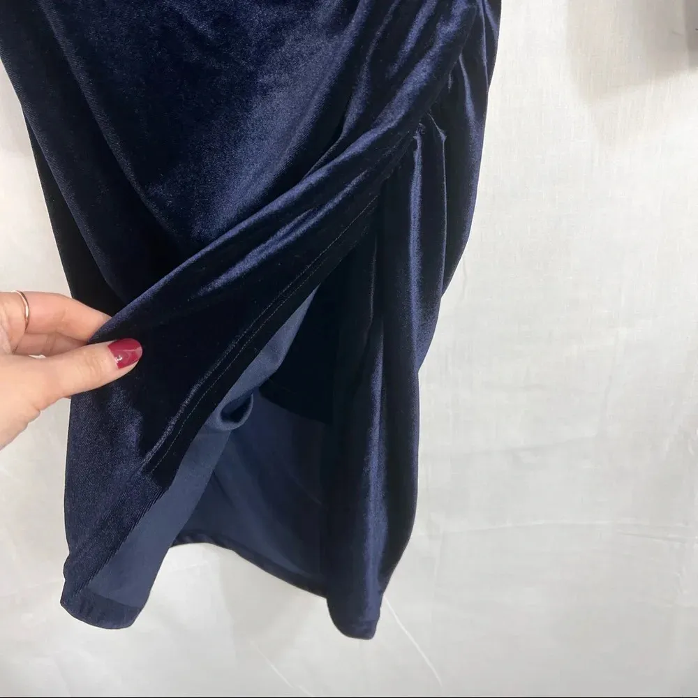 GUBBERRY Womens Velvet Wrap Dress Navy Blues Long Sleeve VNeck Bodycon Ruched M Blue Size M - Image 4