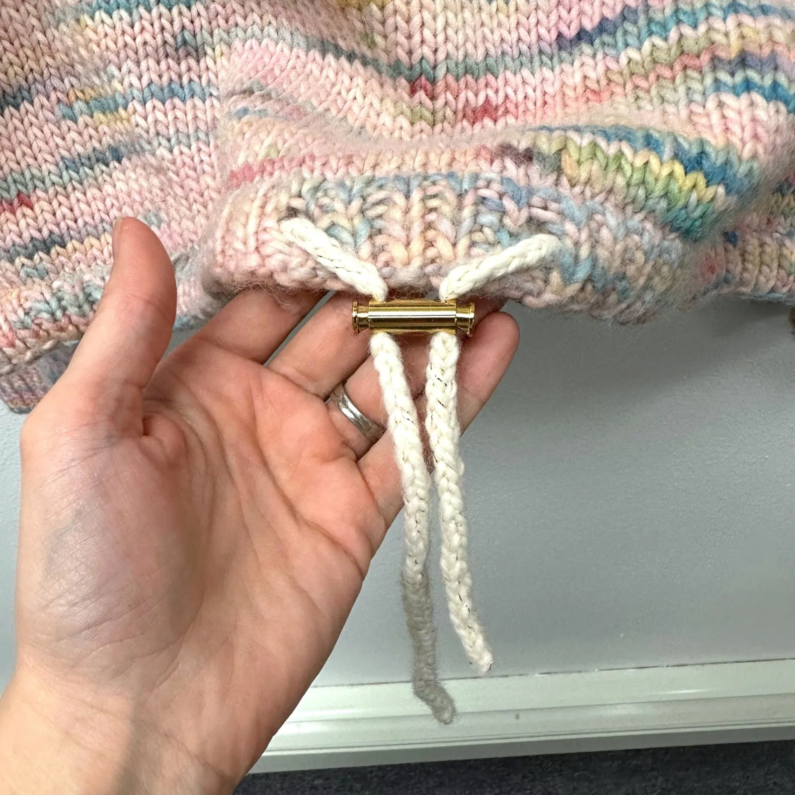 Handmade Chunky Knit Quarter Zip Crop Sweater Pink OS Size M - Image 5