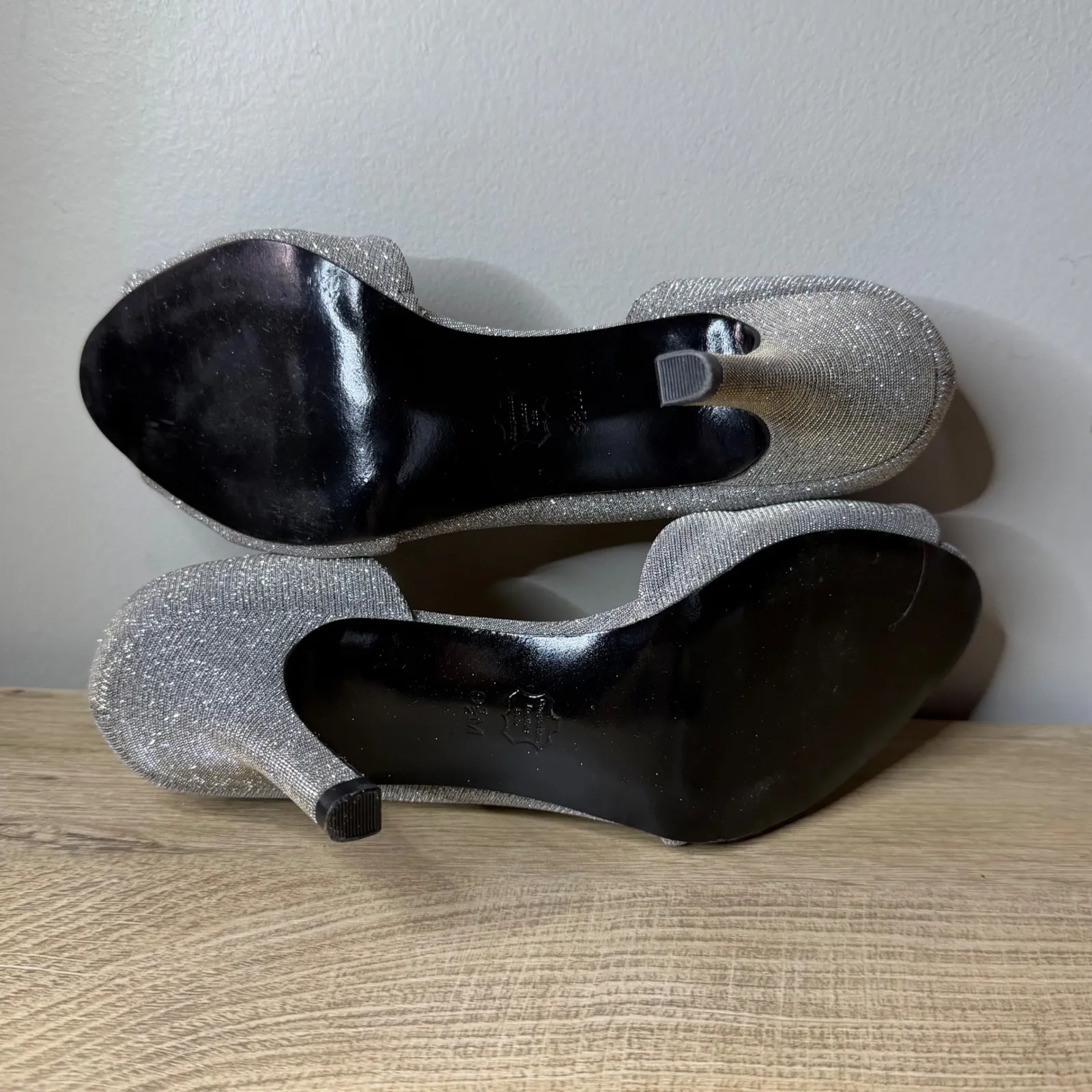 L. Miller Heels Silver Glitter Sparkly Knot Peep Toe Wedding Party Pumps 9.5 - Image 7