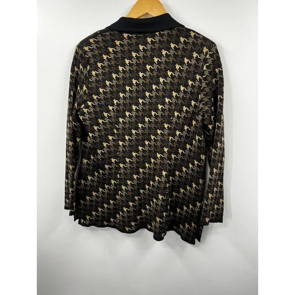 Misook Houndstooth Knit Cardigan Jacket Blazer‎ Career Wear Black Brown M - Image 4