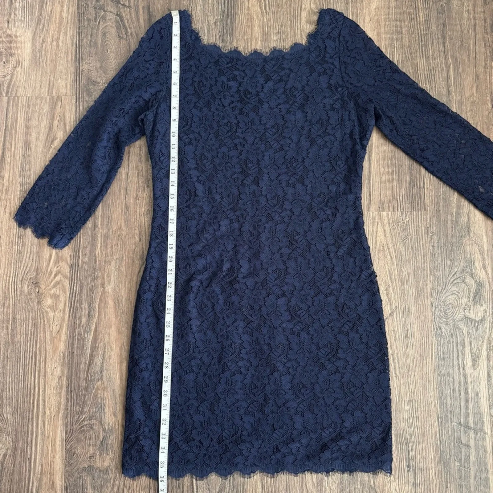 Diane Von Furstenberg Zarita Lace Dress in Navy Blue Size 14 - Image 12