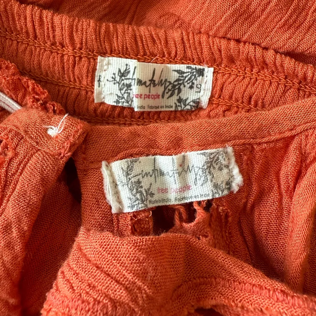 Free People Orange Eyelet Skirt & Tank Set, Size Large - Image 3