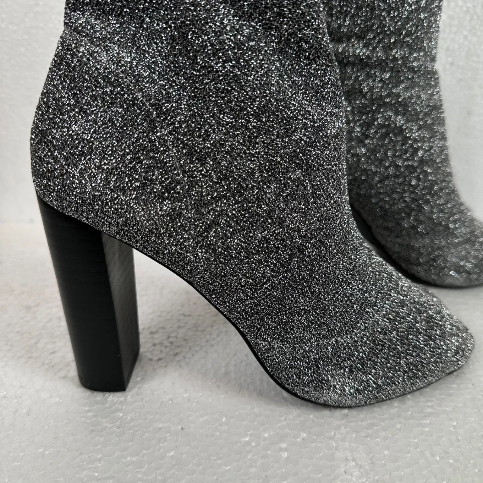 Jessica Simpson Elara Sequin High Heel Peep Toe Ankle Boot Women's 6.5 Silver - Image 5