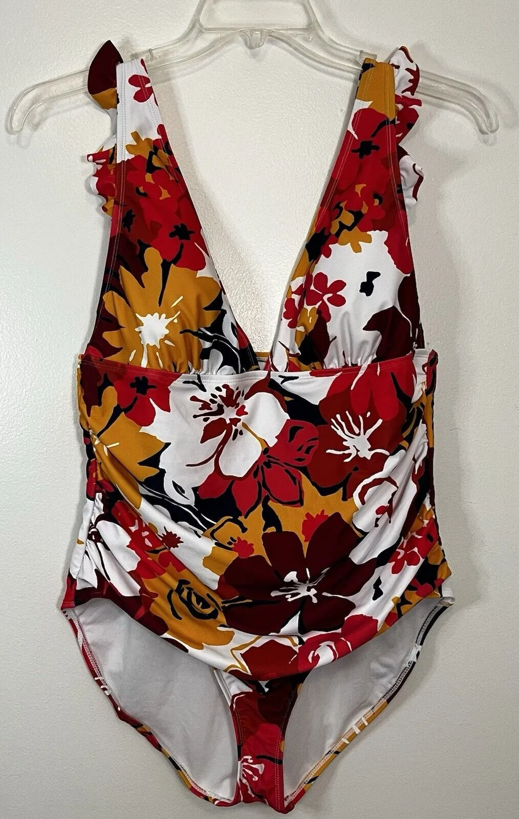 Anne Cole Floral Print Adjustable Ruffle Strap Plunge One Piece Swimsuit 14 - Image 1