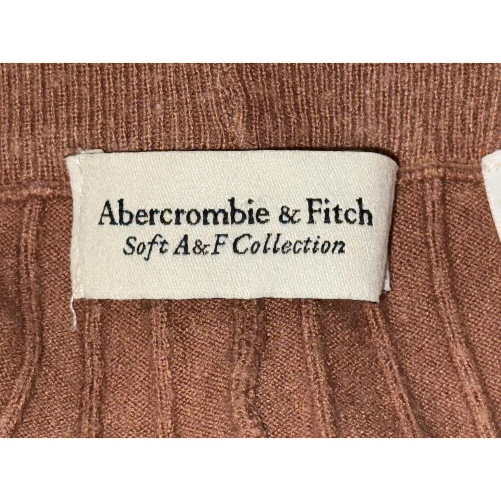 Womens Abercrombie & Fitch Soft AF Brown Tan Ribbed Knit Wide Leg Pants Size M - Image 3