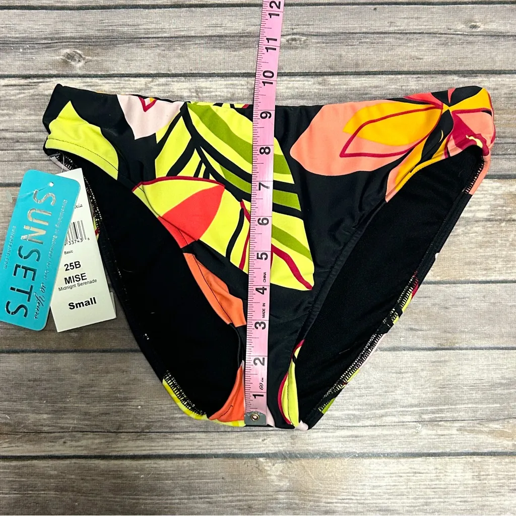 Sunsets Black Tropical Floral Midnight Serenade Bikini Bottom NWT Small Green - Image 6