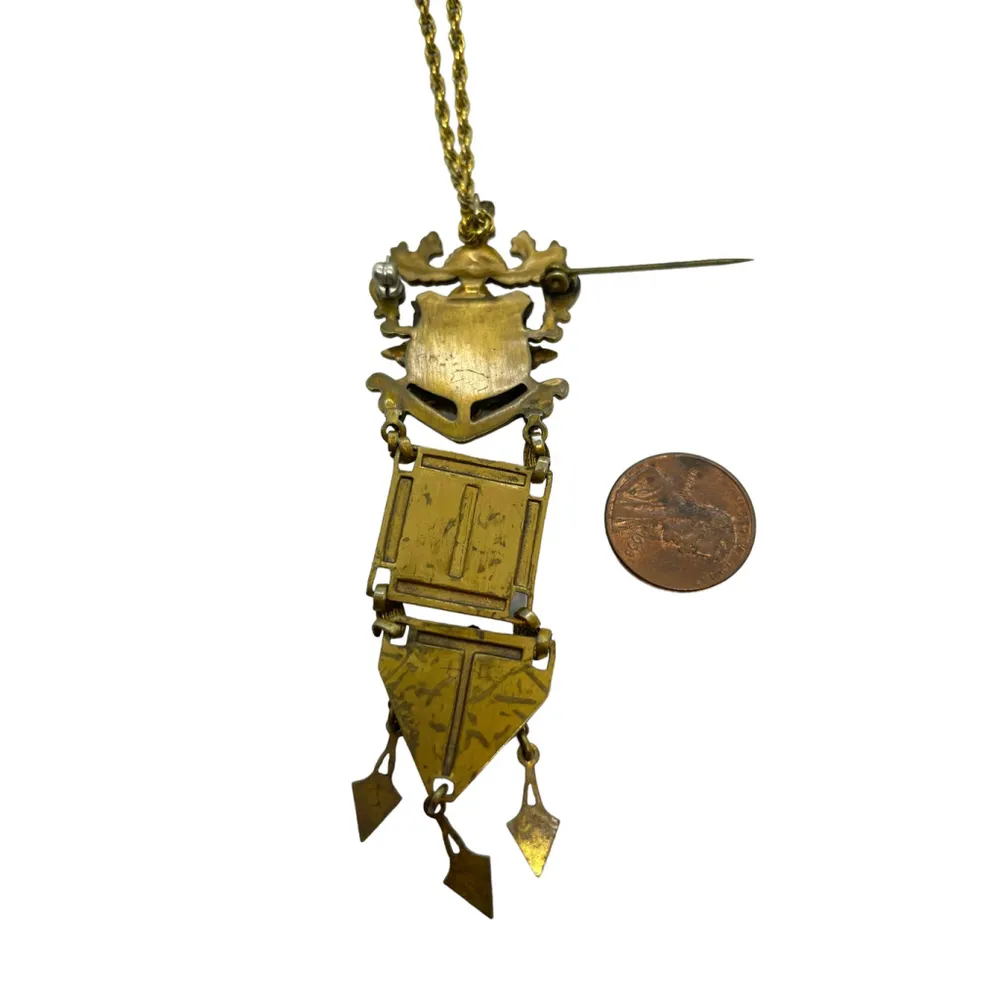 Vintage 1940s Gold Cross Enamel Fleur de Lis Enamel Crown Pendant Necklace - Image 6